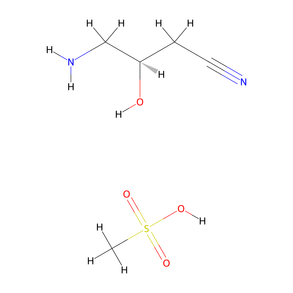 (3R)-4-amino-3-hydroxybutanenitrile, methanesulfonic acid molecular structure, CAS 2923834-56-2