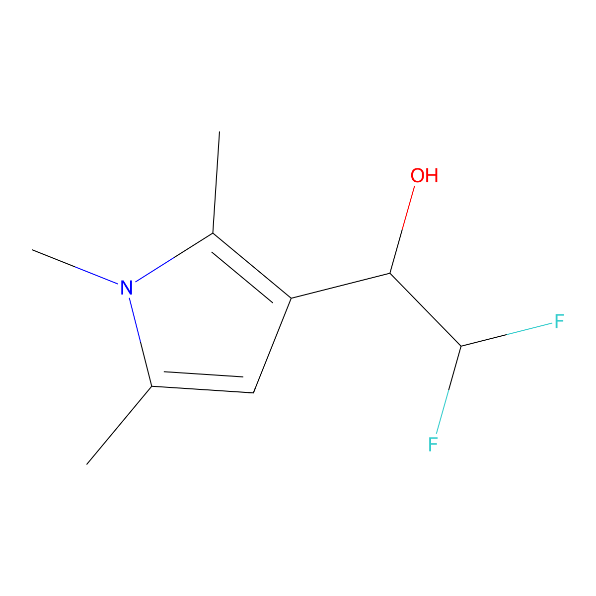 2,2-difluoro-1-(1,2,5-trimethyl-1H-pyrrol-3-yl)ethan-1-ol molecular structure, CAS 2923839-63-6