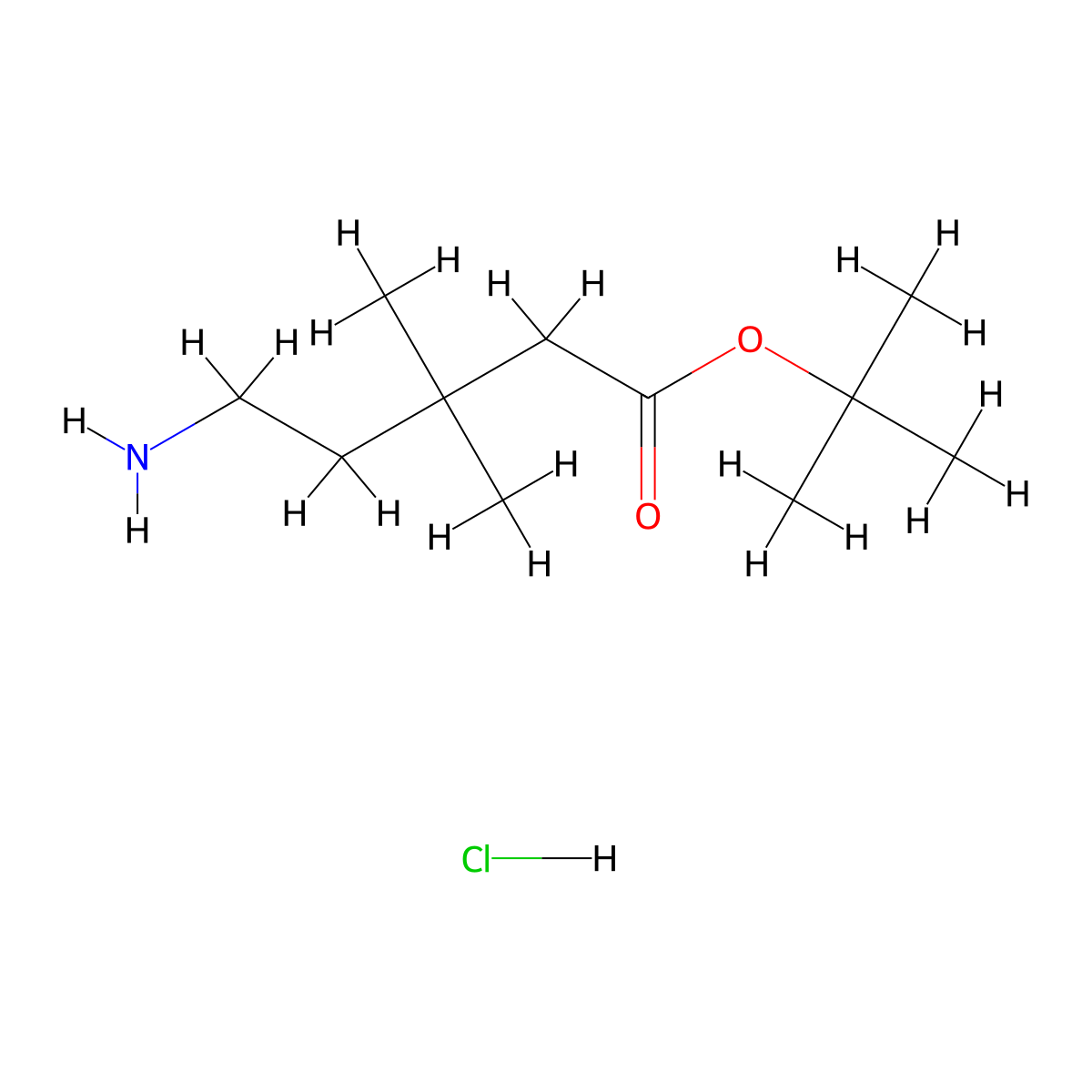 Tert-butyl 5-amino-3,3-dimethylpentanoate hydrochloride molecular structure, CAS 2923840-25-7