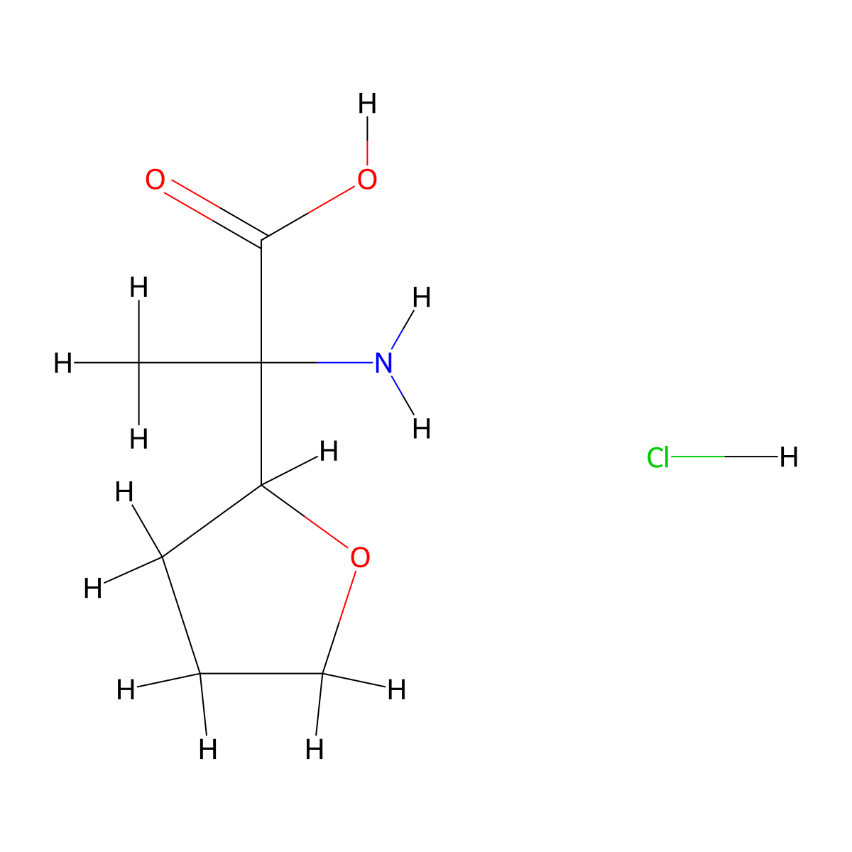 2-Amino-2-(oxolan-2-yl)propanoic acid hydrochloride molecular structure, CAS 2923840-31-5