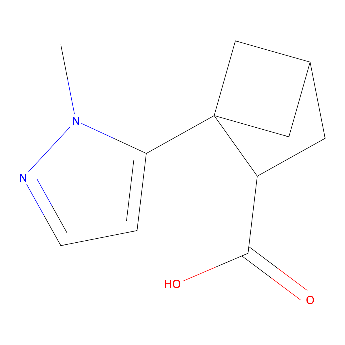 1-(1-methyl-1H-pyrazol-5-yl)bicyclo[2.1.1]hexane-2-carboxylic acid molecular structure, CAS 2923840-40-6