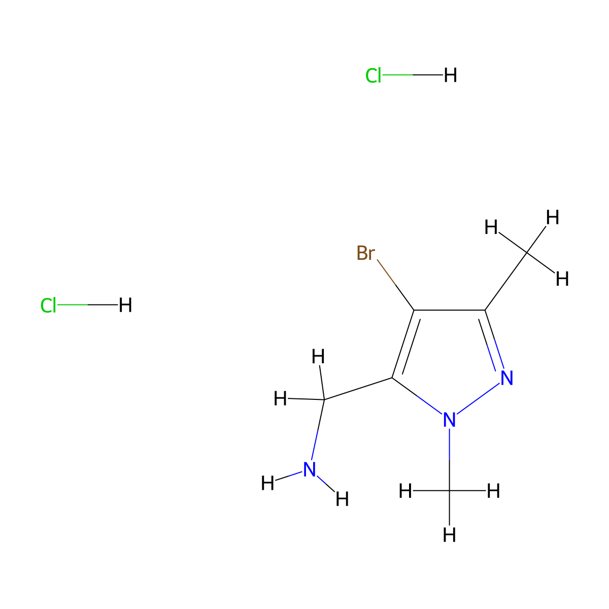 1-(4-bromo-1,3-dimethyl-1H-pyrazol-5-yl)methanamine dihydrochloride molecular structure, CAS 2923840-42-8