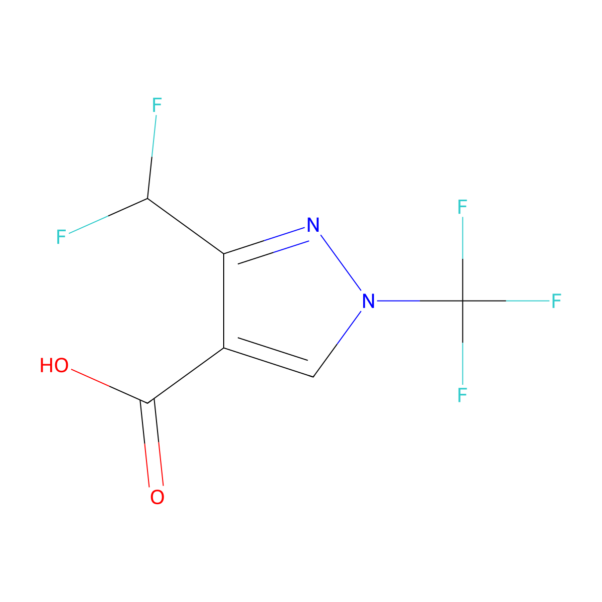 3-(difluoromethyl)-1-(trifluoromethyl)-1H-pyrazole-4-carboxylic acid molecular structure, CAS 2923840-63-3