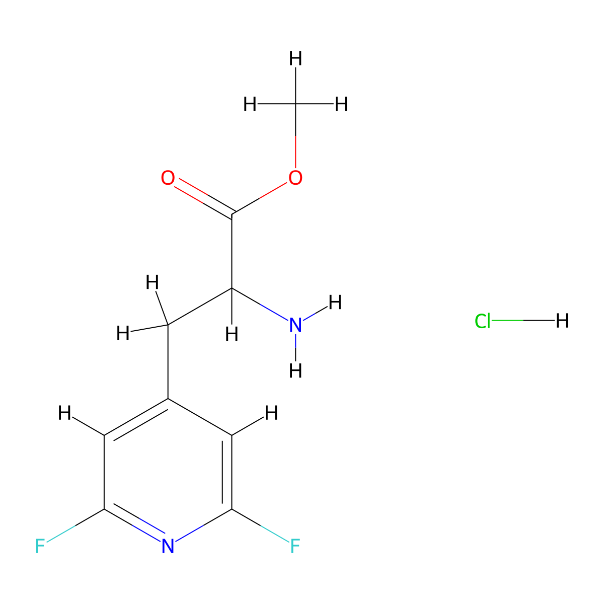 Methyl 2-amino-3-(2,6-difluoropyridin-4-yl)propanoate hydrochloride molecular structure, CAS 2923840-97-3