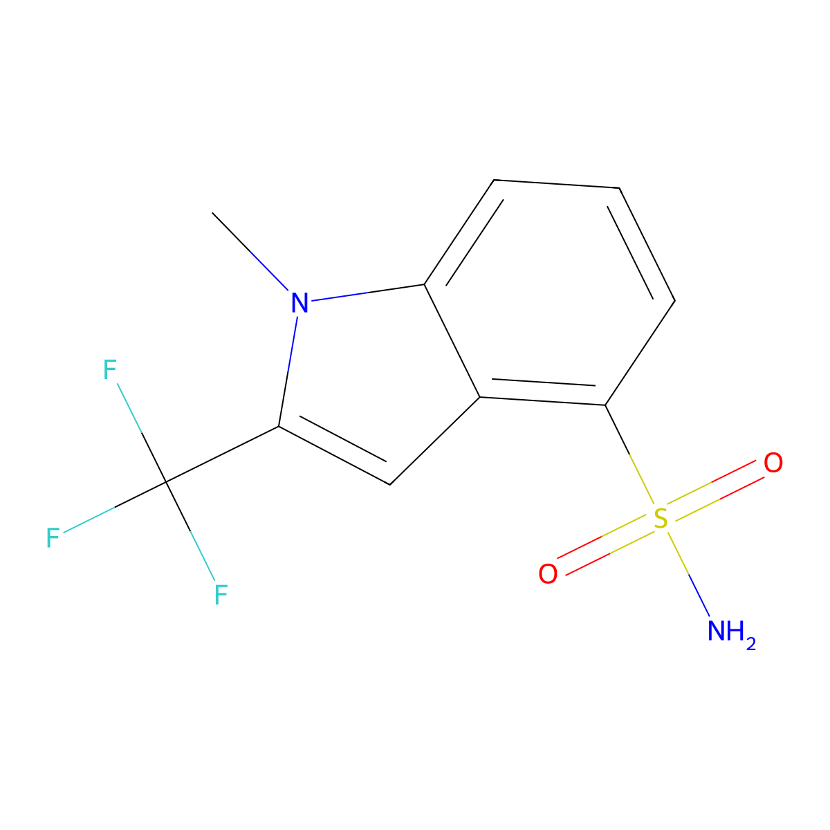 1-methyl-2-(trifluoromethyl)-1H-indole-4-sulfonamide molecular structure, CAS 2923841-01-2