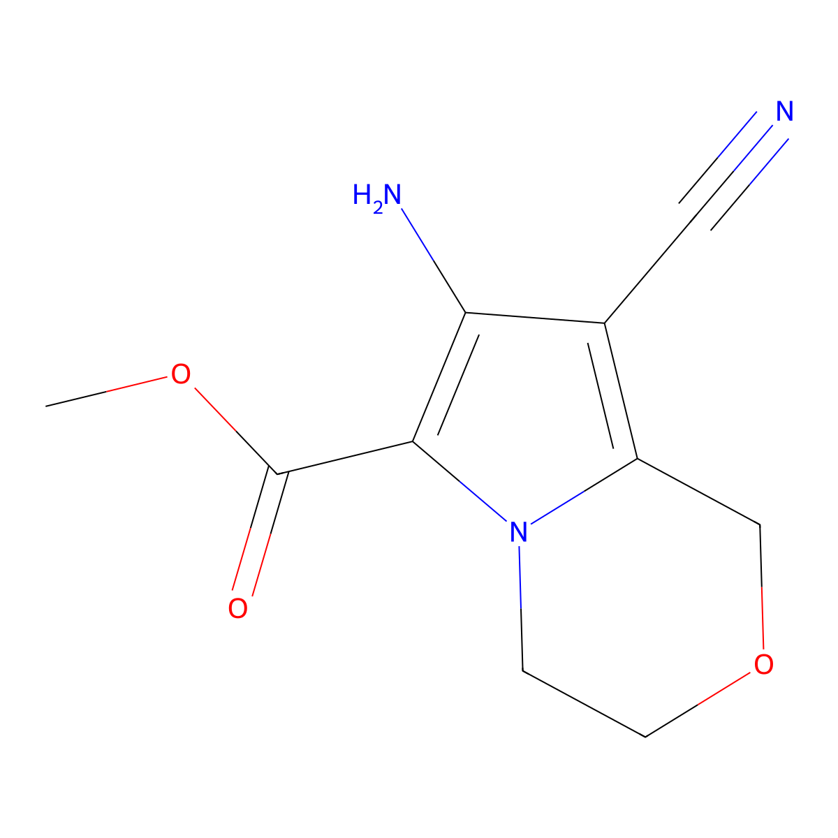 methyl 7-amino-8-cyano-1H,3H,4H-pyrrolo[2,1-c][1,4]oxazine-6-carboxylate molecular structure, CAS 2923841-03-4