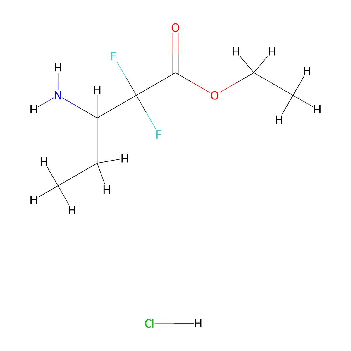 Ethyl 3-amino-2,2-difluoropentanoate hydrochloride molecular structure, CAS 2923841-17-0