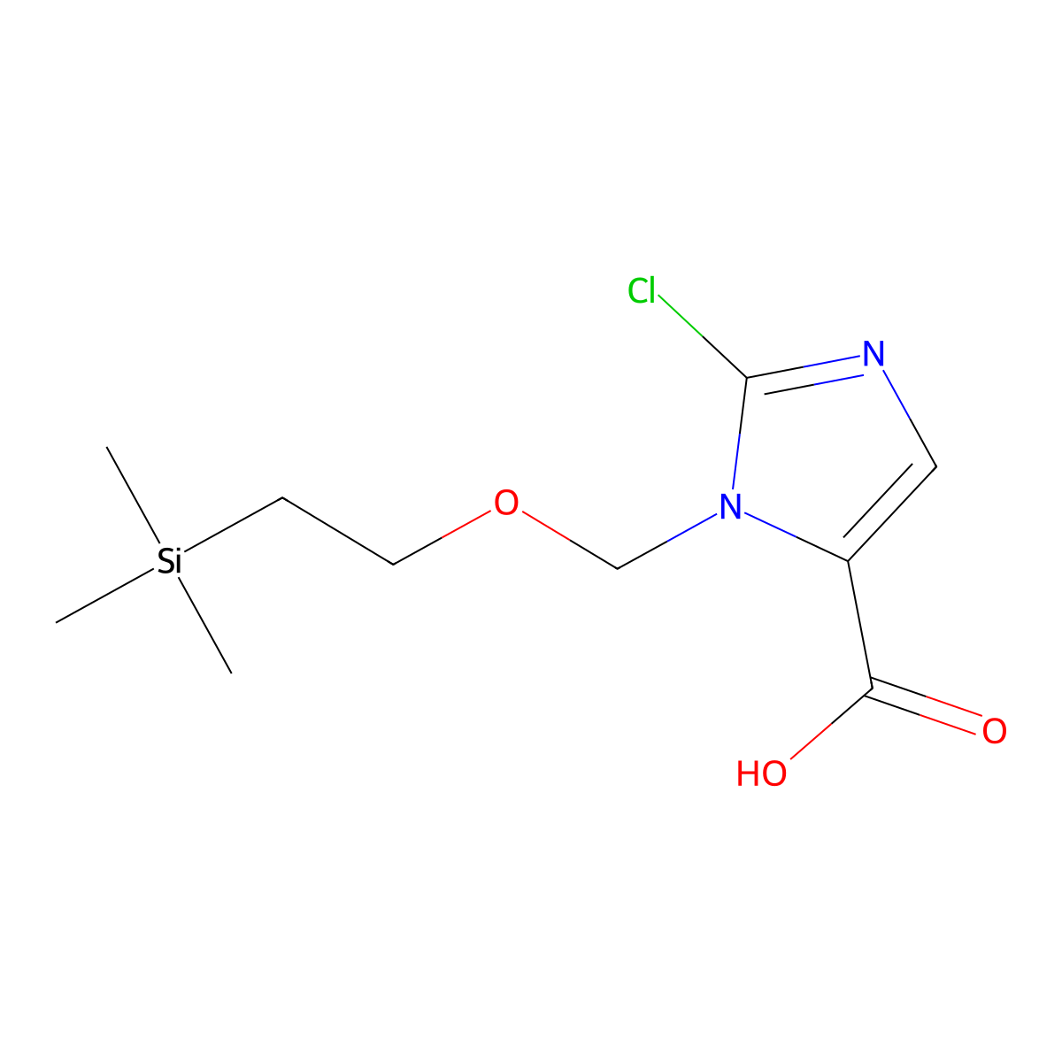 2-chloro-1-{[2-(trimethylsilyl)ethoxy]methyl}-1H-imidazole-5-carboxylic acid molecular structure, CAS 2923841-26-1