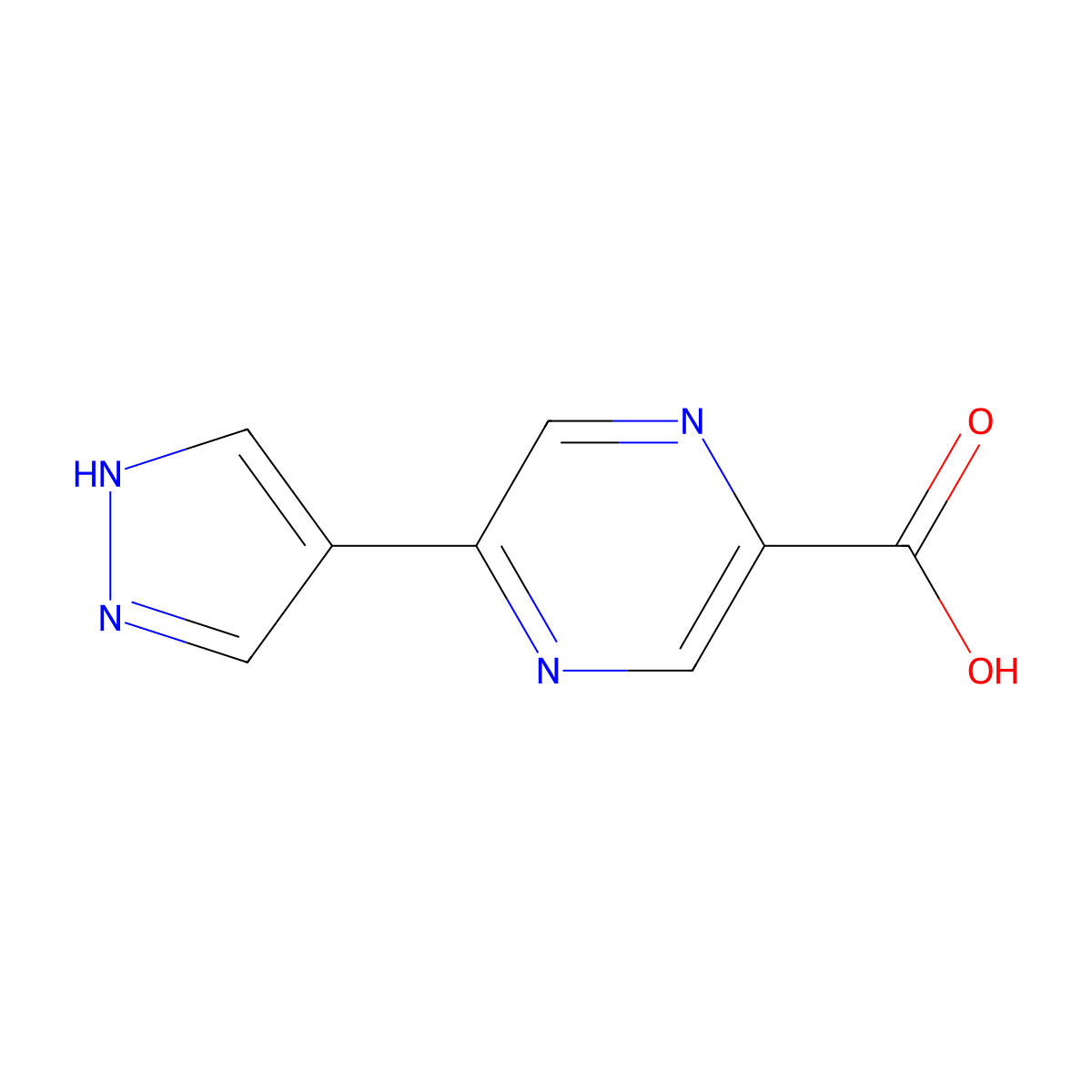5-(1H-pyrazol-4-yl)pyrazine-2-carboxylicacid molecular structure, CAS 2923841-27-2