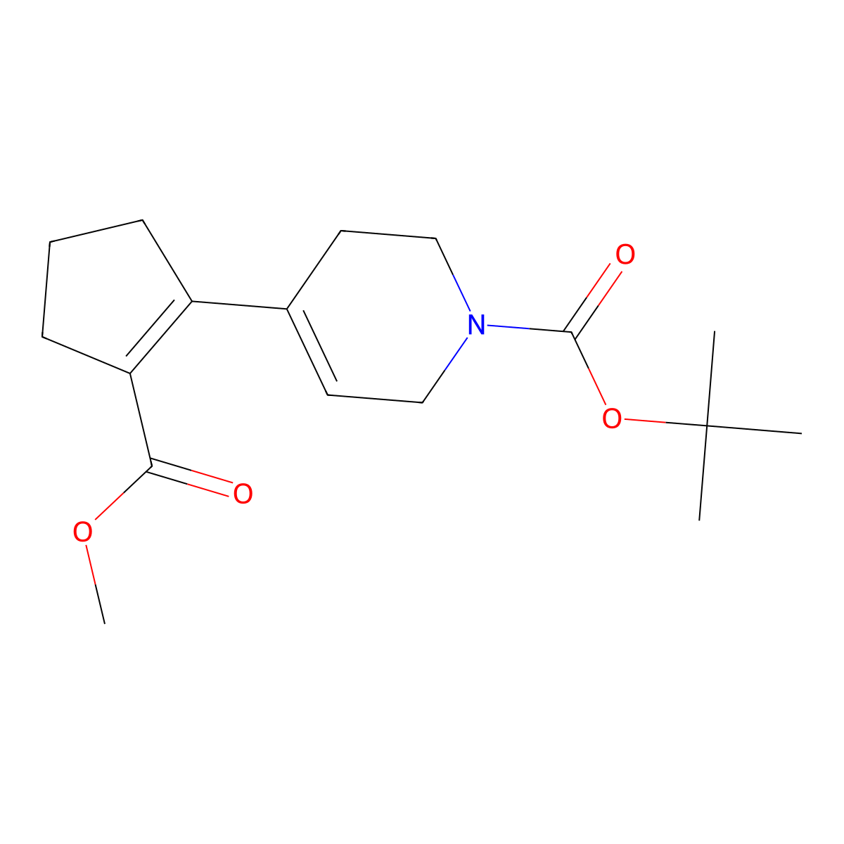 Tert-butyl 4-[2-(methoxycarbonyl)cyclopent-1-en-1-yl]-1,2,3,6-tetrahydropyridine-1-carboxylate molecular structure, CAS 2923841-30-7