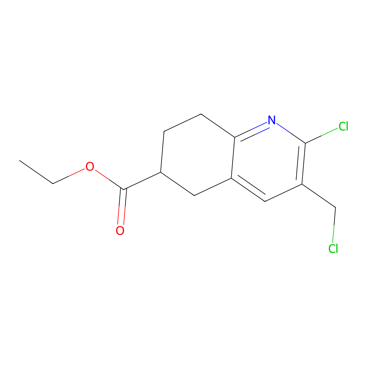 Ethyl 2-chloro-3-(chloromethyl)-5,6,7,8-tetrahydroquinoline-6-carboxylate molecular structure, CAS 2923841-31-8