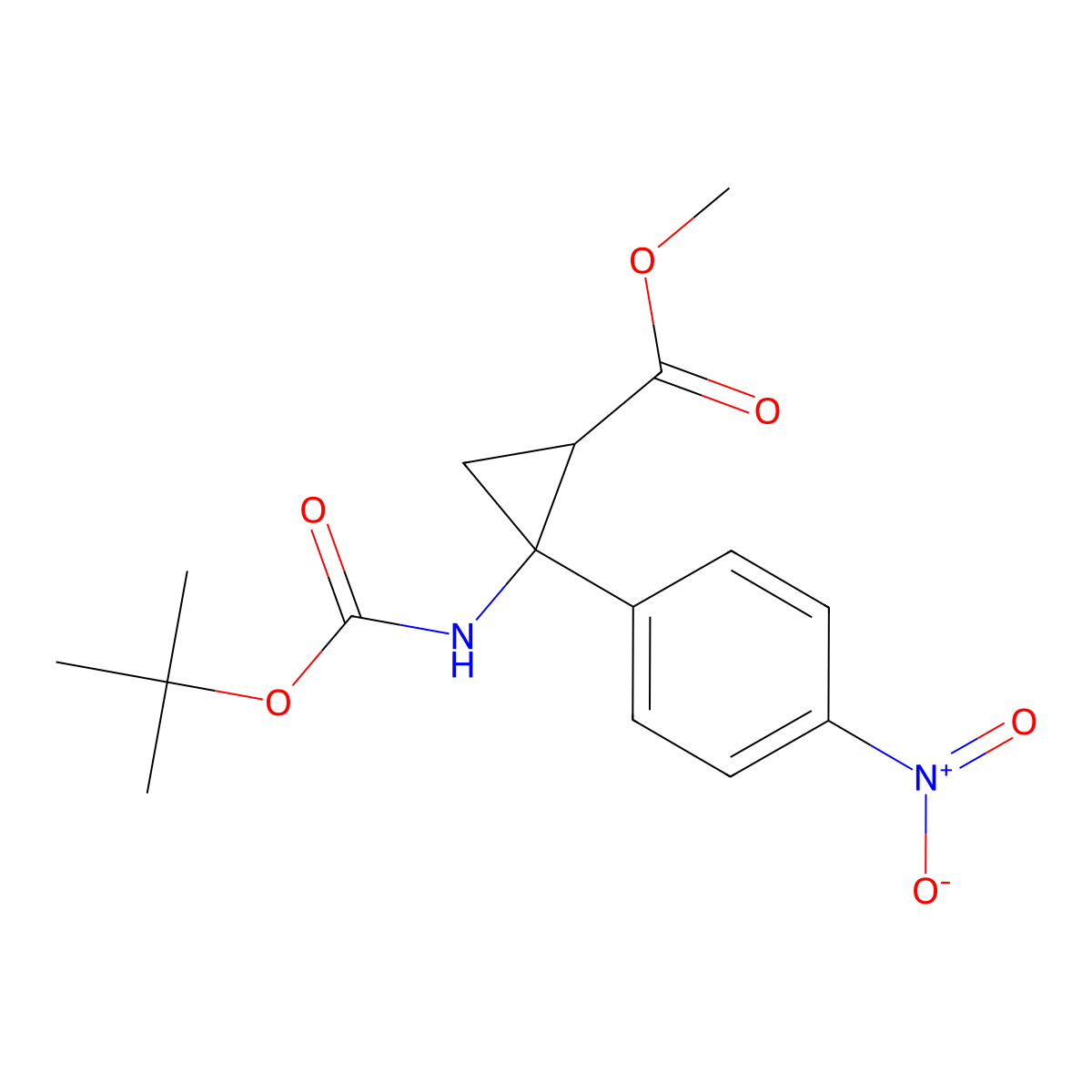 Methyl 2-[(2-methylpropan-2-yl)oxycarbonylamino]-2-(4-nitrophenyl)cyclopropane-1-carboxylate molecular structure, CAS 2923841-32-9