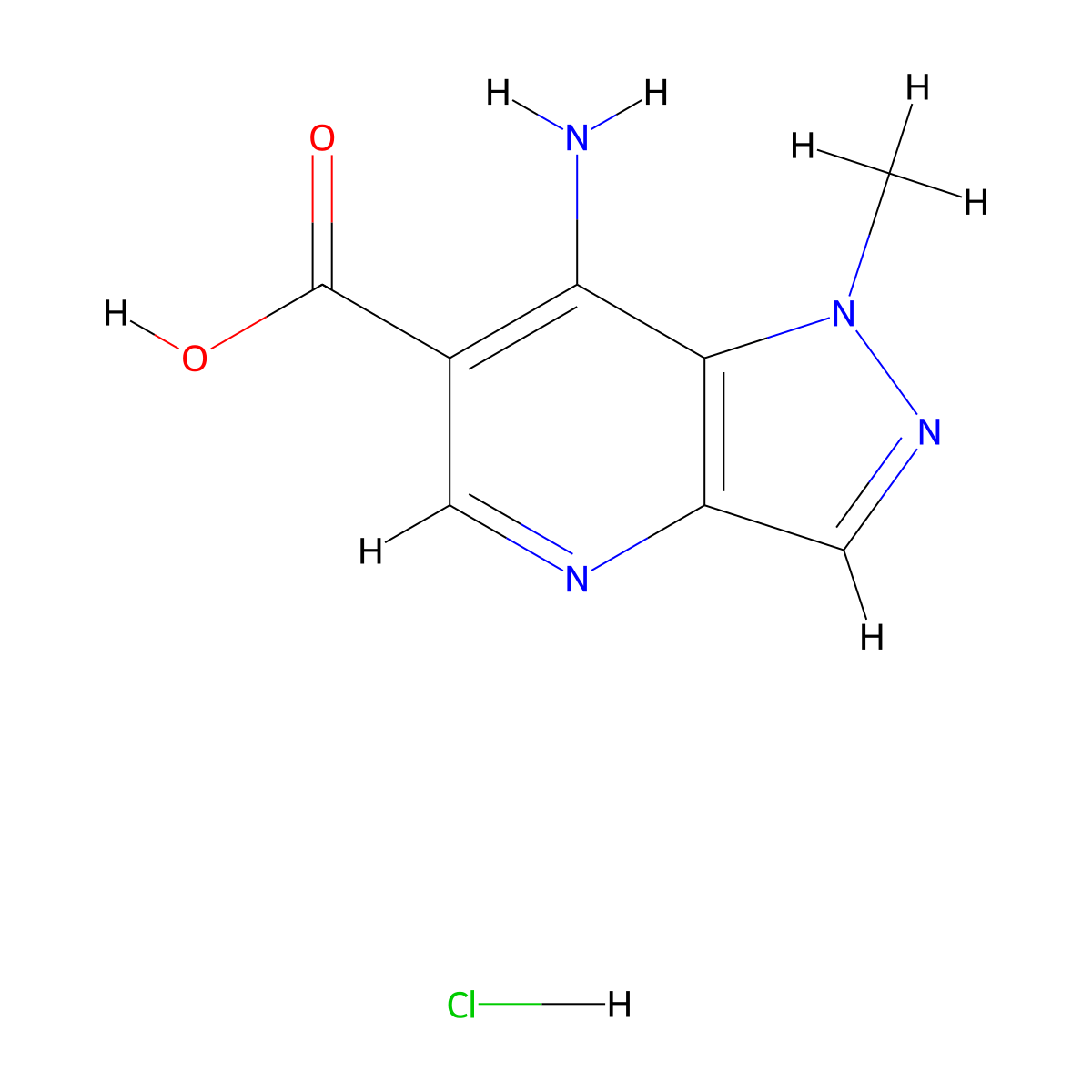 7-amino-1-methyl-1H-pyrazolo[4,3-b]pyridine-6-carboxylic acid hydrochloride molecular structure, CAS 2923841-52-3