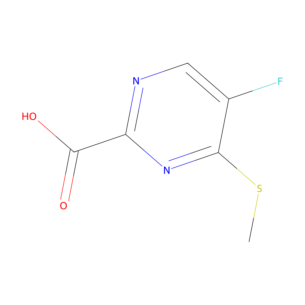 5-Fluoro-4-(methylsulfanyl)pyrimidine-2-carboxylic acid molecular structure, CAS 2923841-55-6