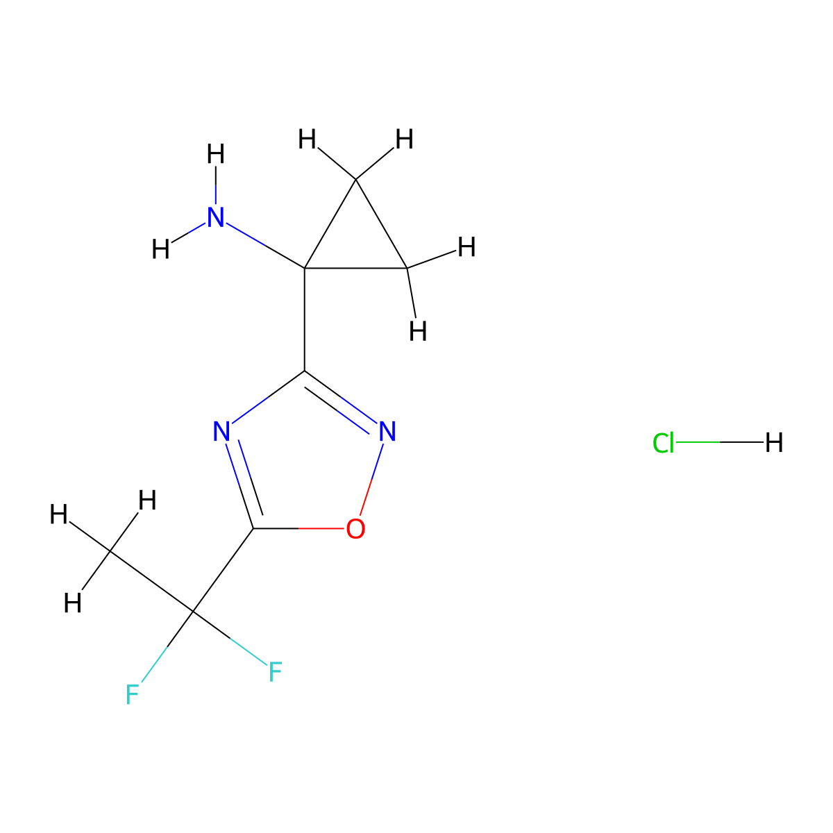1-[5-(1,1-Difluoroethyl)-1,2,4-oxadiazol-3-yl]cyclopropan-1-amine hydrochloride molecular structure, CAS 2923841-75-0