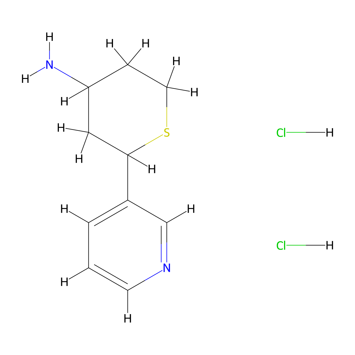 2-(Pyridin-3-yl)thian-4-amine dihydrochloride molecular structure, CAS 2923841-79-4