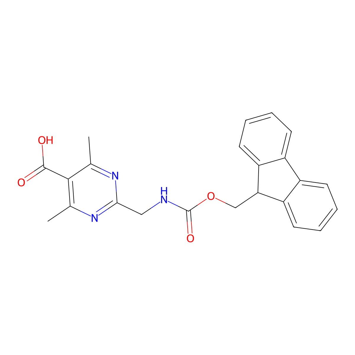 2-[({[(9H-fluoren-9-yl)methoxy]carbonyl}amino)methyl]-4,6-dimethylpyrimidine-5-carboxylic acid molecular structure, CAS 2923841-86-3