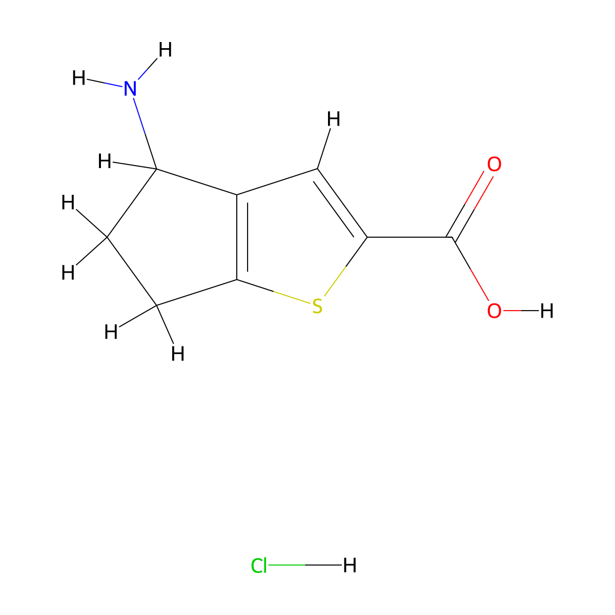 4-amino-4H,5H,6H-cyclopenta[b]thiophene-2-carboxylic acid hydrochloride molecular structure, CAS 2923842-06-0