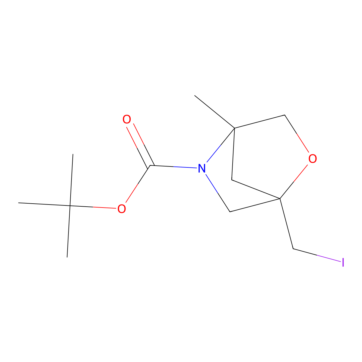 Tert-butyl 1-(iodomethyl)-4-methyl-2-oxa-5-azabicyclo[2.2.1]heptane-5-carboxylate molecular structure, CAS 2923842-50-4