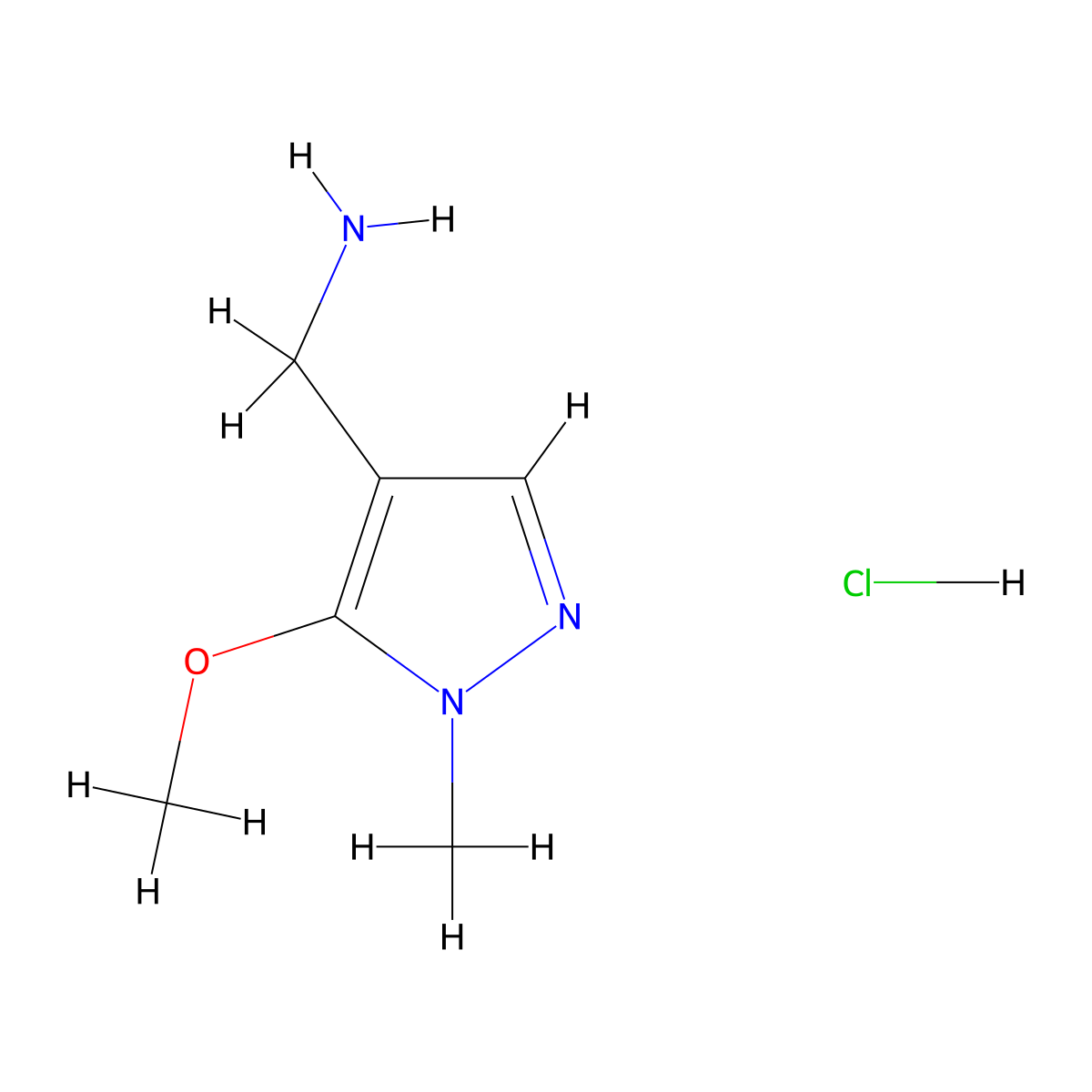 1-(5-methoxy-1-methyl-1H-pyrazol-4-yl)methanamine hydrochloride molecular structure, CAS 2923842-56-0
