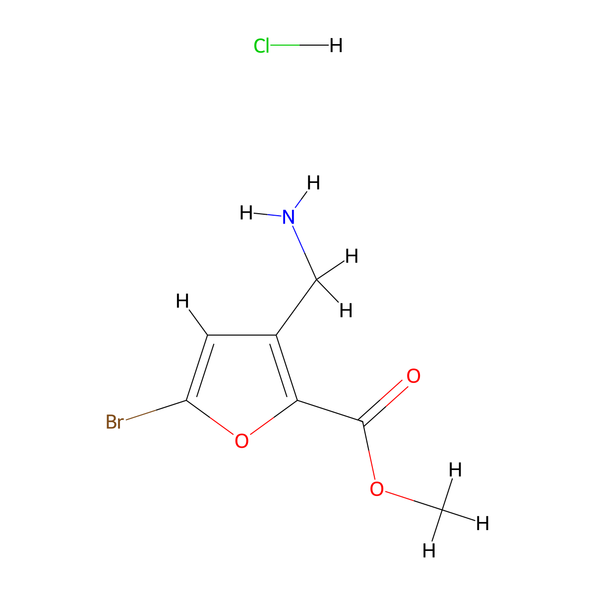 Methyl3-(aminomethyl)-5-bromofuran-2-carboxylatehydrochloride molecular structure, CAS 2923842-65-1