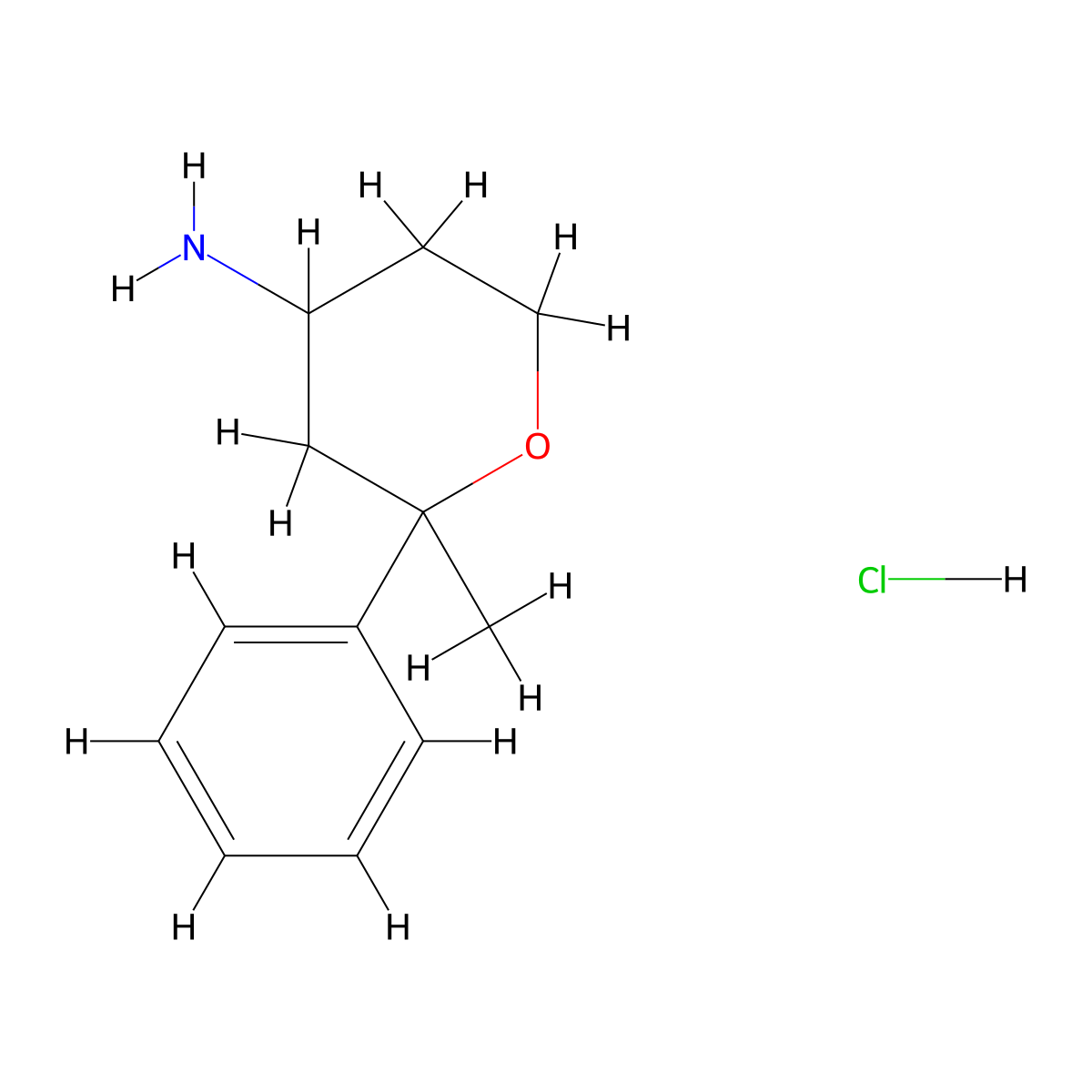 2-Methyl-2-phenyloxan-4-amine hydrochloride molecular structure, CAS 2923842-79-7