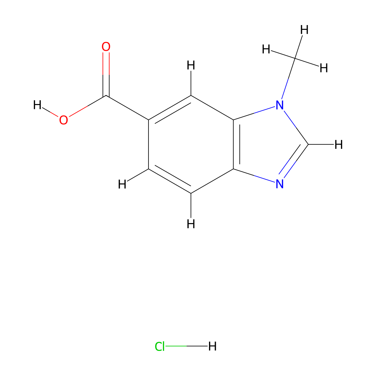 1-methyl-1H-1,3-benzodiazole-6-carboxylic acid hydrochloride molecular structure, CAS 2923842-90-2
