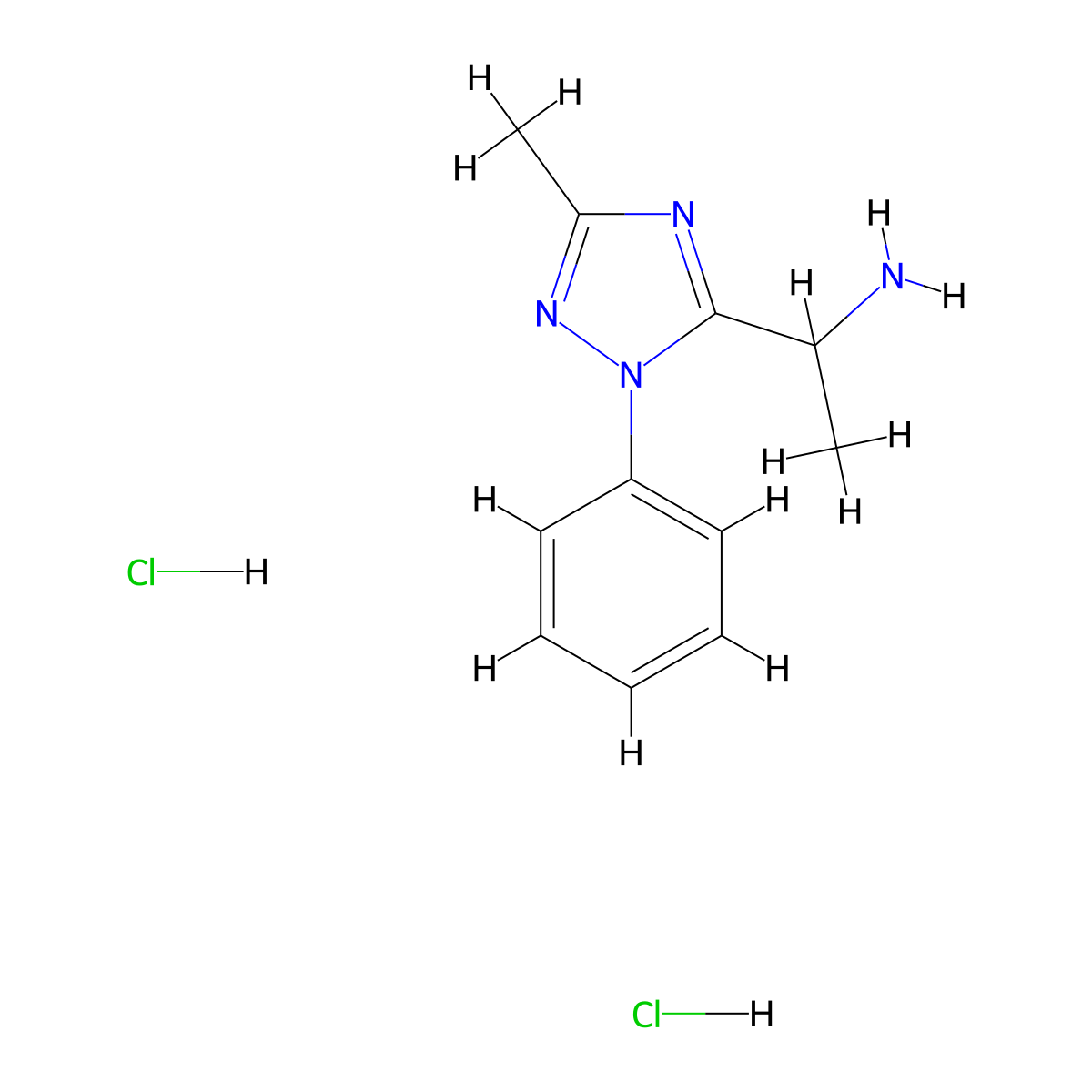 1-(3-methyl-1-phenyl-1H-1,2,4-triazol-5-yl)ethan-1-amine dihydrochloride molecular structure, CAS 2923842-92-4
