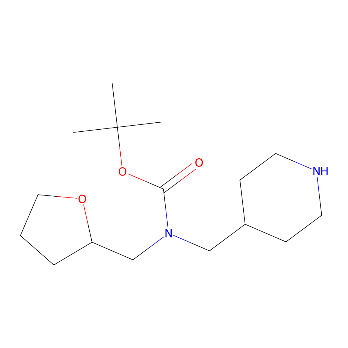 tert-butyl N-(oxolan-2-ylmethyl)-N-(piperidin-4-ylmethyl)carbamate molecular structure, CAS 2923843-16-5