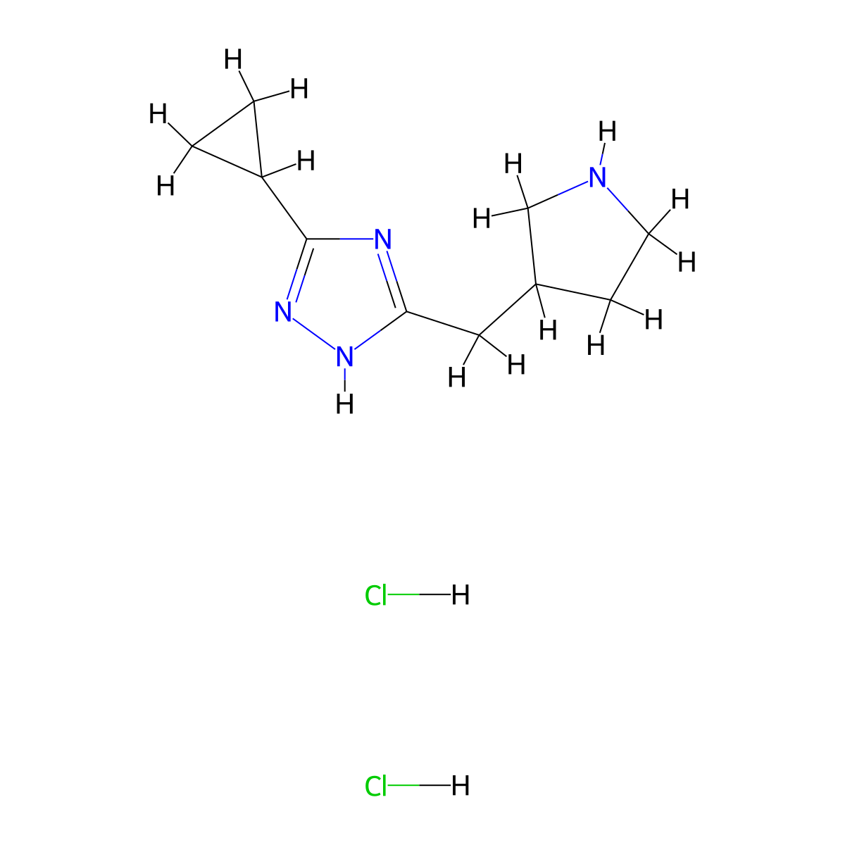 5-cyclopropyl-3-[(pyrrolidin-3-yl)methyl]-1H-1,2,4-triazole dihydrochloride molecular structure, CAS 2923843-17-6