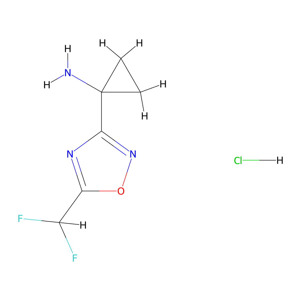 1-[5-(Difluoromethyl)-1,2,4-oxadiazol-3-yl]cyclopropan-1-amine hydrochloride molecular structure, CAS 2923843-41-6