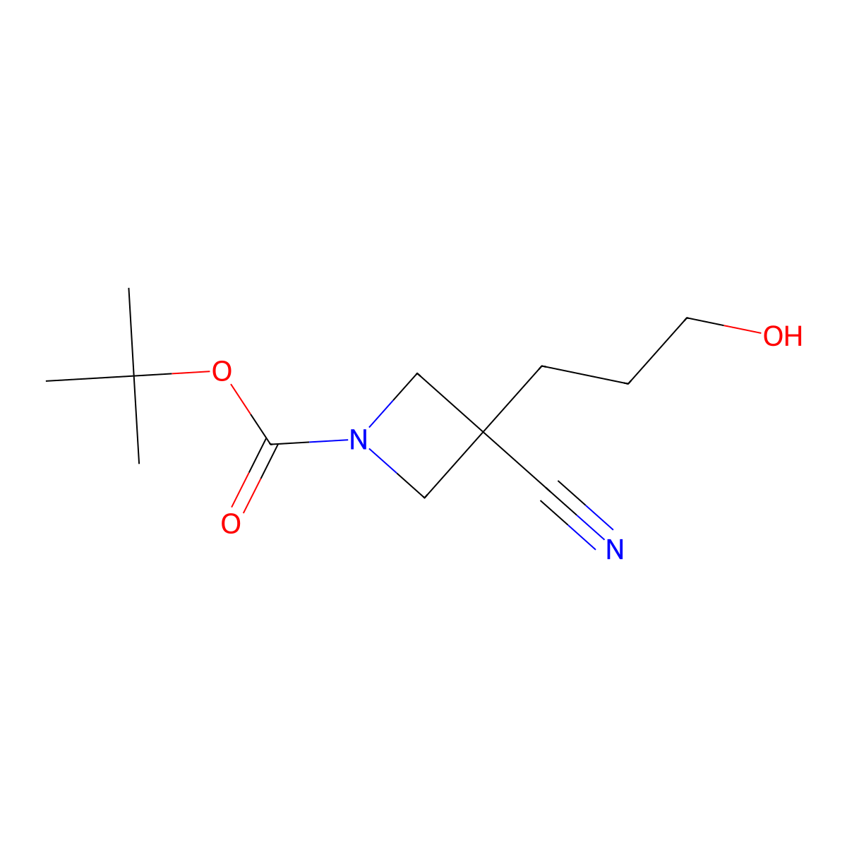 Tert-butyl 3-cyano-3-(3-hydroxypropyl)azetidine-1-carboxylate molecular structure, CAS 2923843-55-2