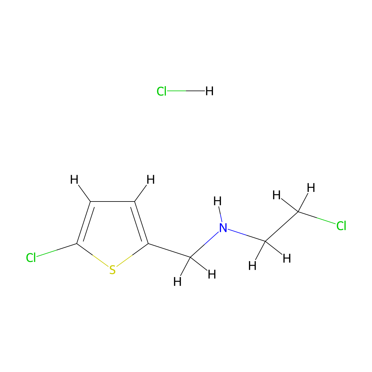 (2-Chloroethyl)[(5-chlorothiophen-2-yl)methyl]amine hydrochloride molecular structure, CAS 2923843-65-4