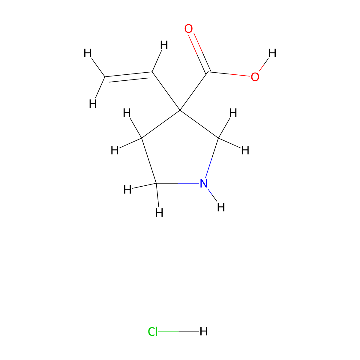 3-Ethenylpyrrolidine-3-carboxylic acid hydrochloride molecular structure, CAS 2923843-74-5