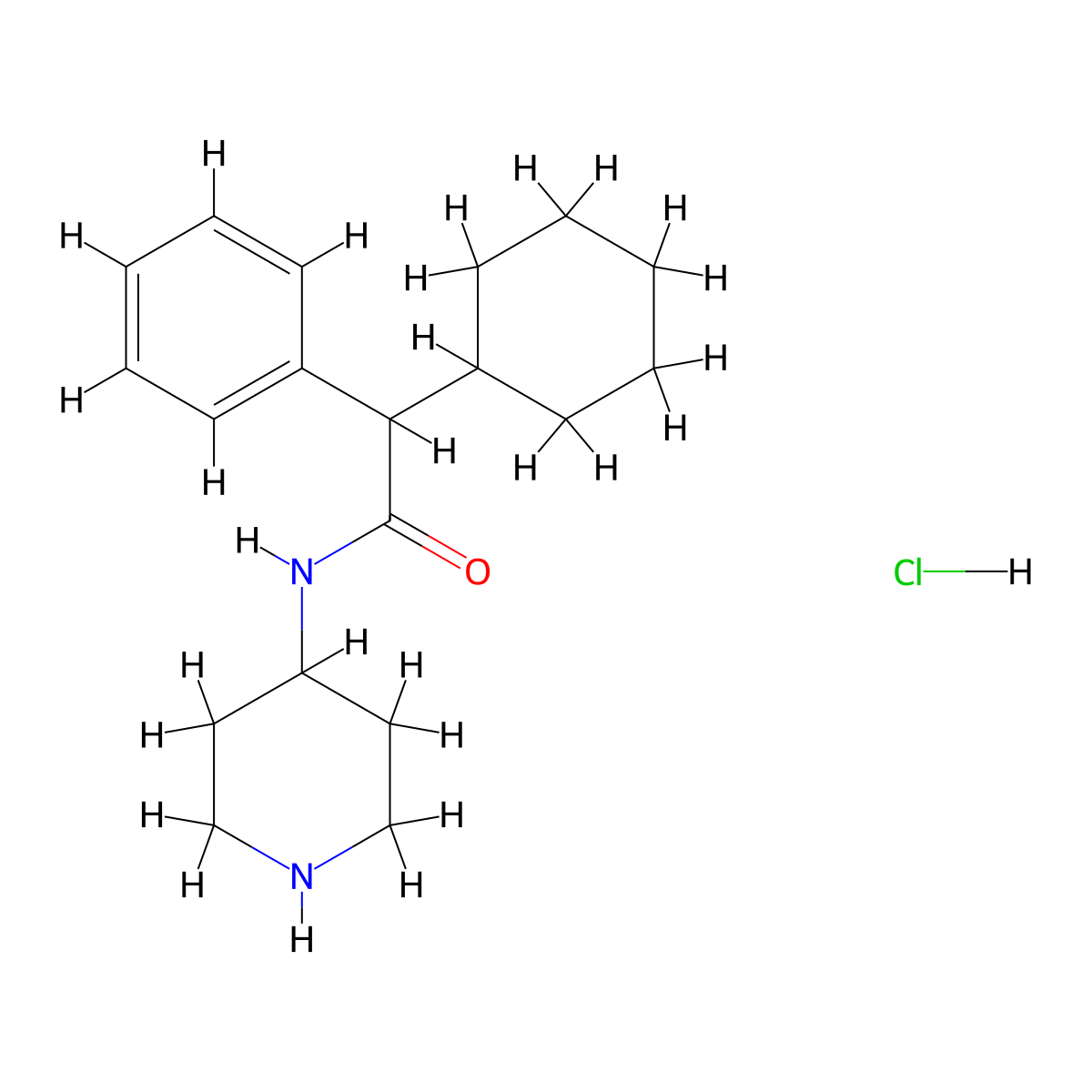 2-cyclohexyl-2-phenyl-N-(piperidin-4-yl)acetamide hydrochloride molecular structure, CAS 2923843-78-9