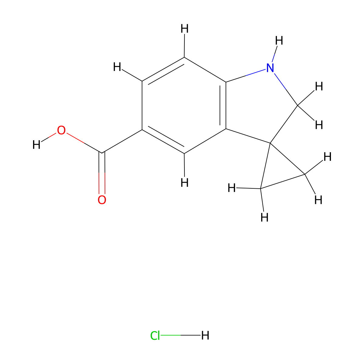 Spiro[1,2-dihydroindole-3,1'-cyclopropane]-5-carboxylic acid;hydrochloride molecular structure, CAS 2923844-04-4