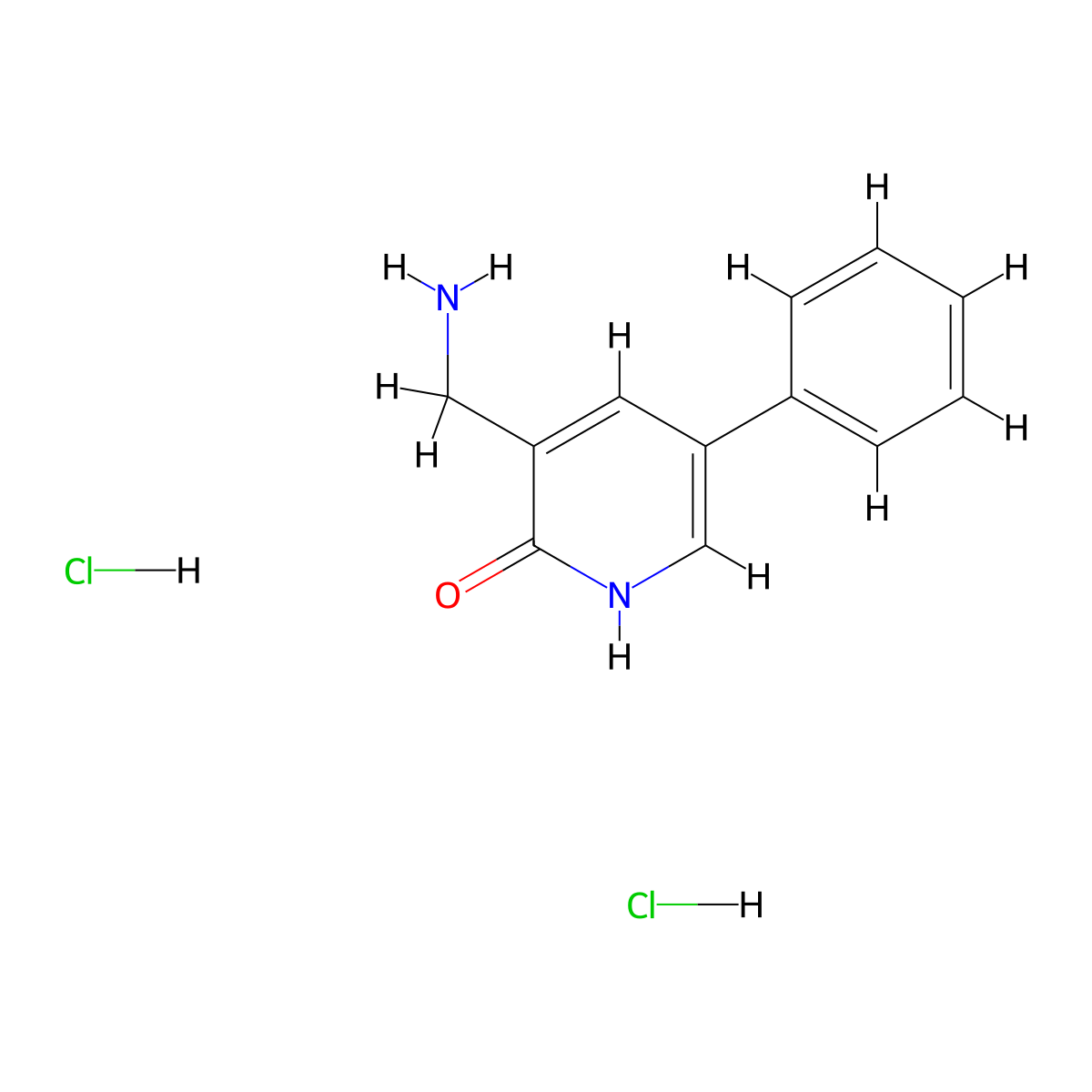 3-(aminomethyl)-5-phenyl-1H-pyridin-2-one;dihydrochloride molecular structure, CAS 2923844-28-2