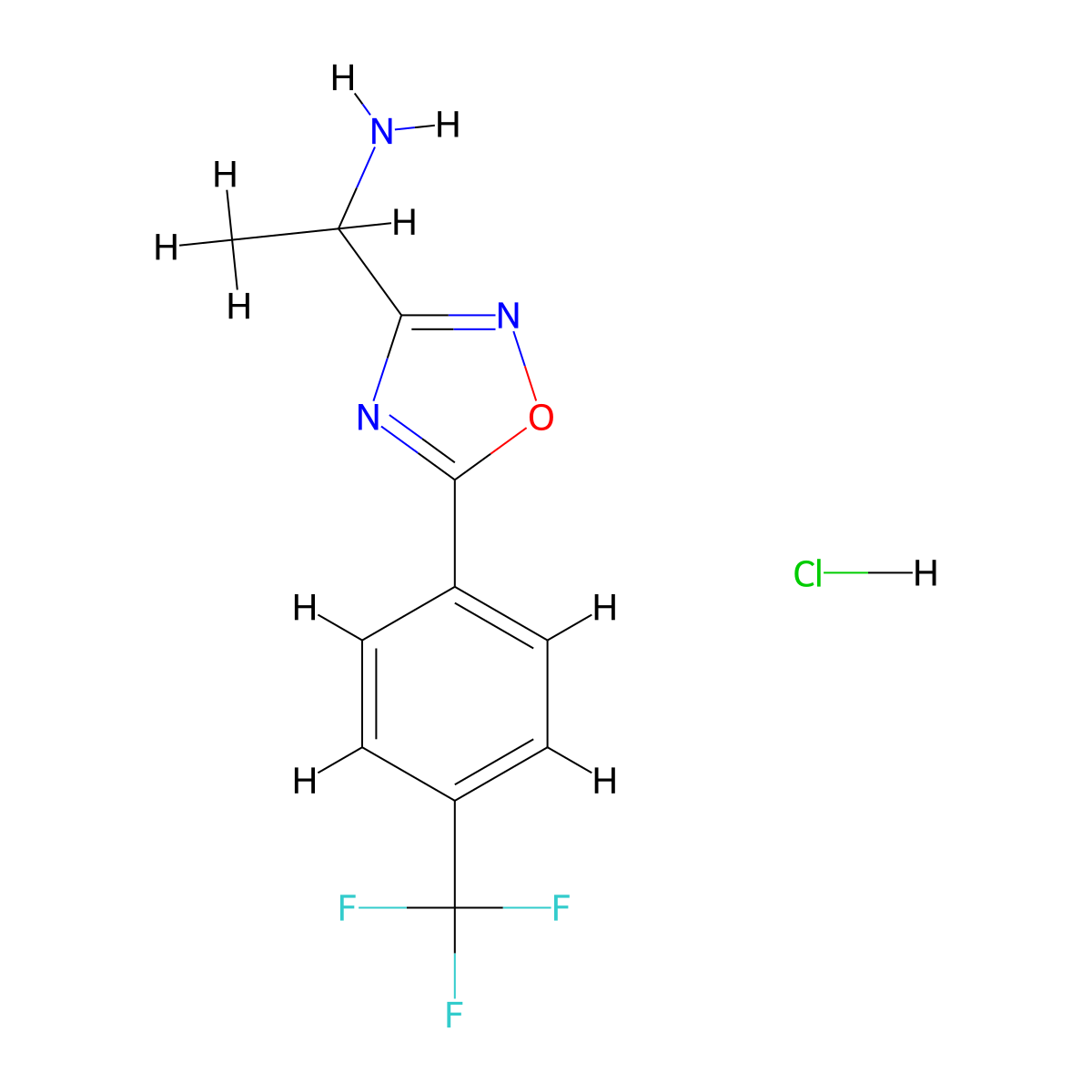 1-{5-[4-(Trifluoromethyl)phenyl]-1,2,4-oxadiazol-3-yl}ethan-1-amine hydrochloride molecular structure, CAS 2923844-53-3