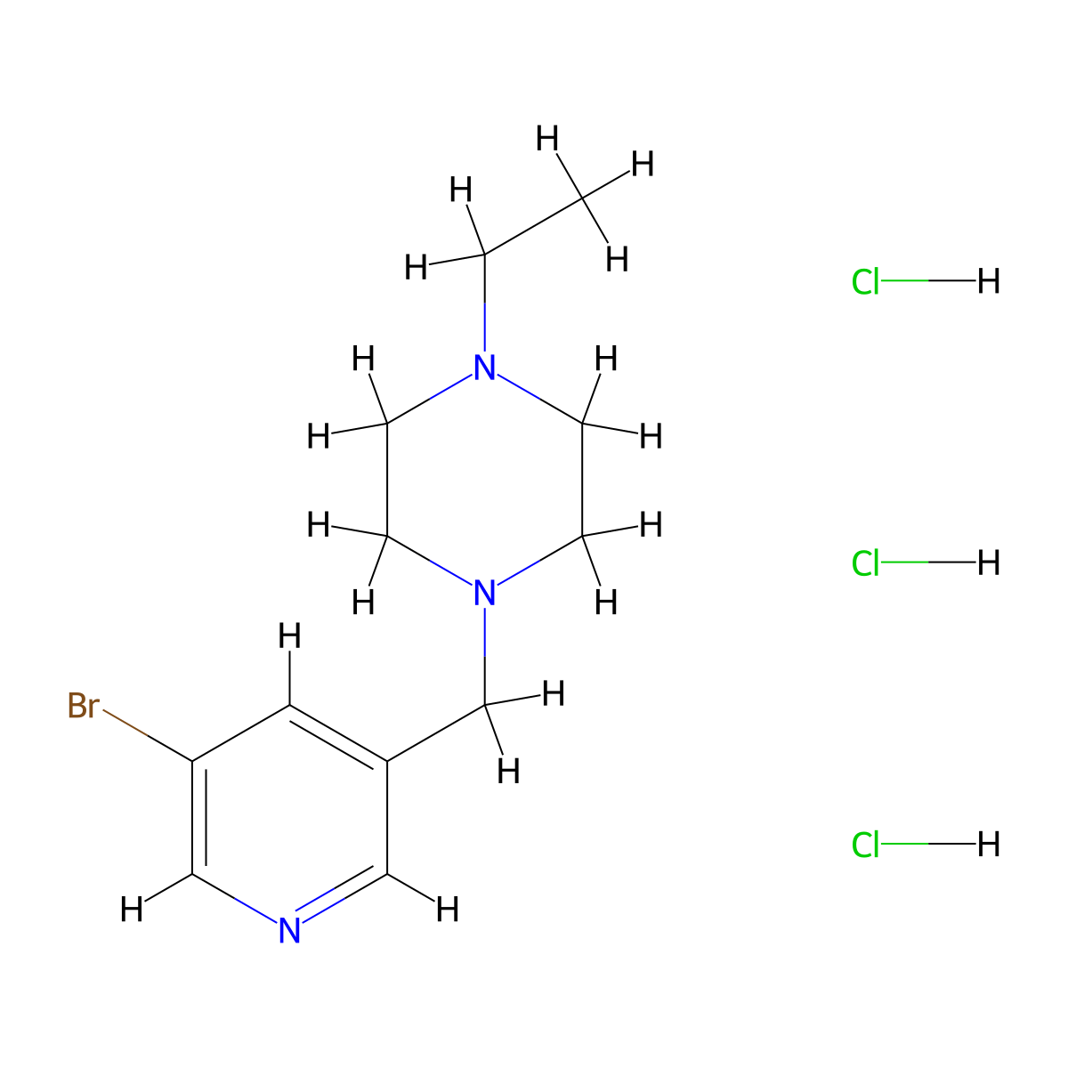 1-[(5-Bromo-3-pyridinyl)methyl]-4-ethylpiperazine;trihydrochloride molecular structure, CAS 2923844-58-8