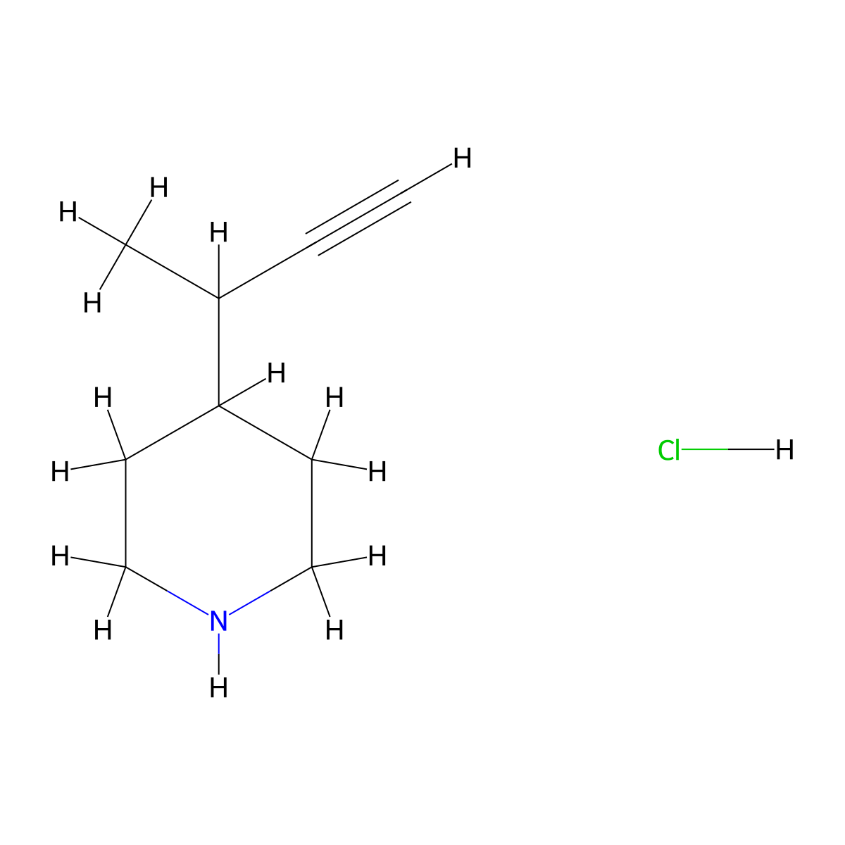 4-(But-3-yn-2-yl)piperidine hydrochloride molecular structure, CAS 2923845-02-5