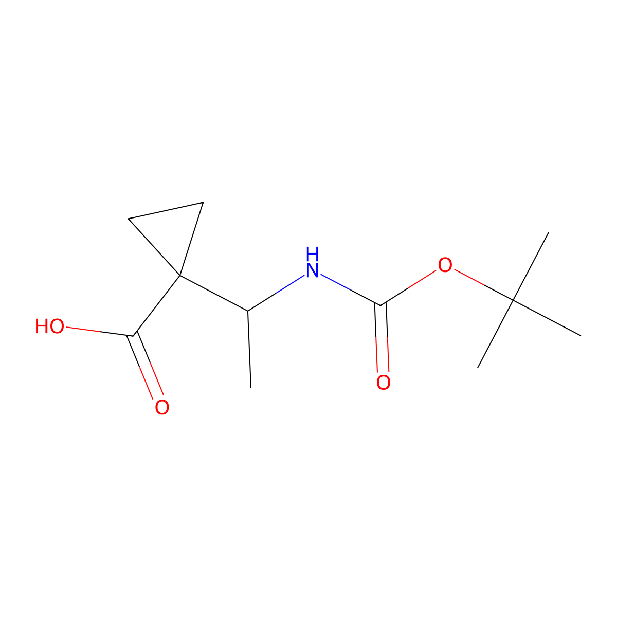 1-(1-((tert-Butoxycarbonyl)amino)ethyl)cyclopropane-1-carboxylic acid molecular structure, CAS 2923845-33-2