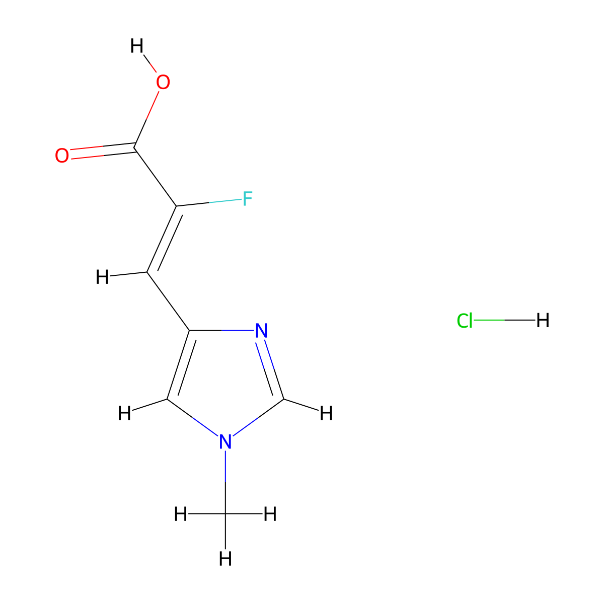 2-fluoro-3-(1-methyl-1H-imidazol-4-yl)prop-2-enoic acid hydrochloride molecular structure, CAS 2923846-22-2