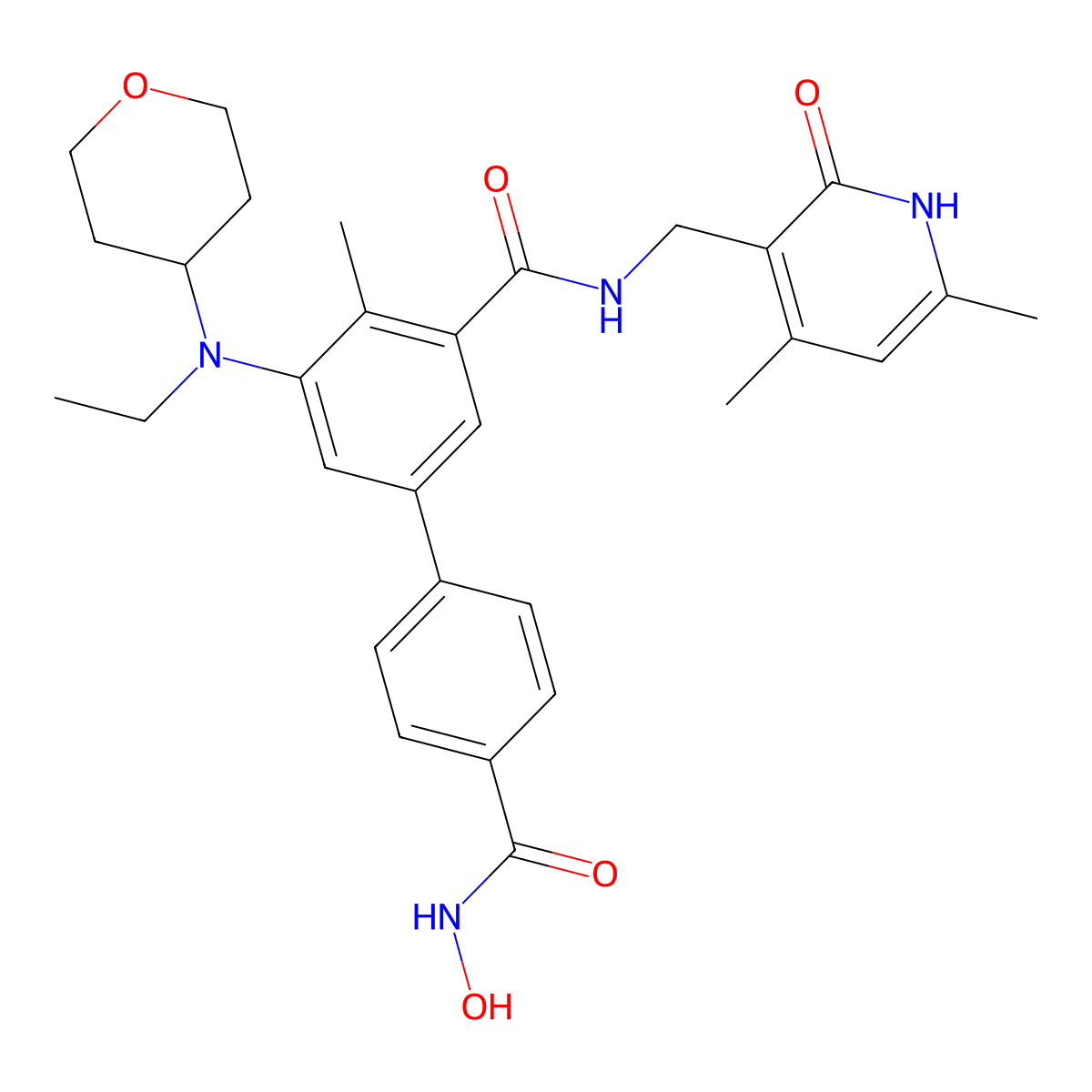 N-[(4,6-dimethyl-2-oxo-1H-pyridin-3-yl)methyl]-3-[ethyl(oxan-4-yl)amino]-5-[4-(hydroxycarbamoyl)phenyl]-2-methylbenzamide molecular structure, CAS 2923981-17-1