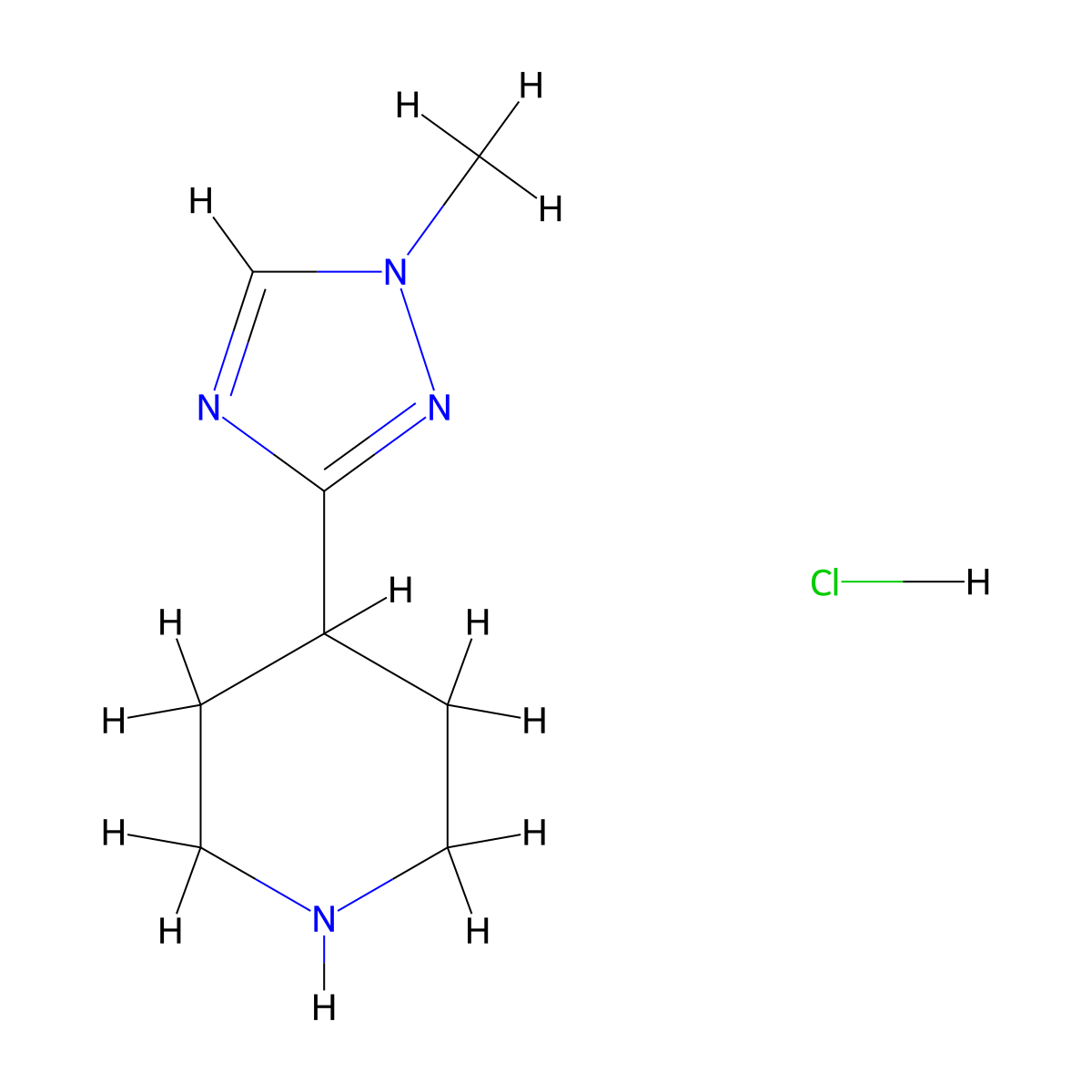 4-(1-methyl-1H-1,2,4-triazol-3-yl)piperidine hydrochloride molecular structure, CAS 2924004-02-2