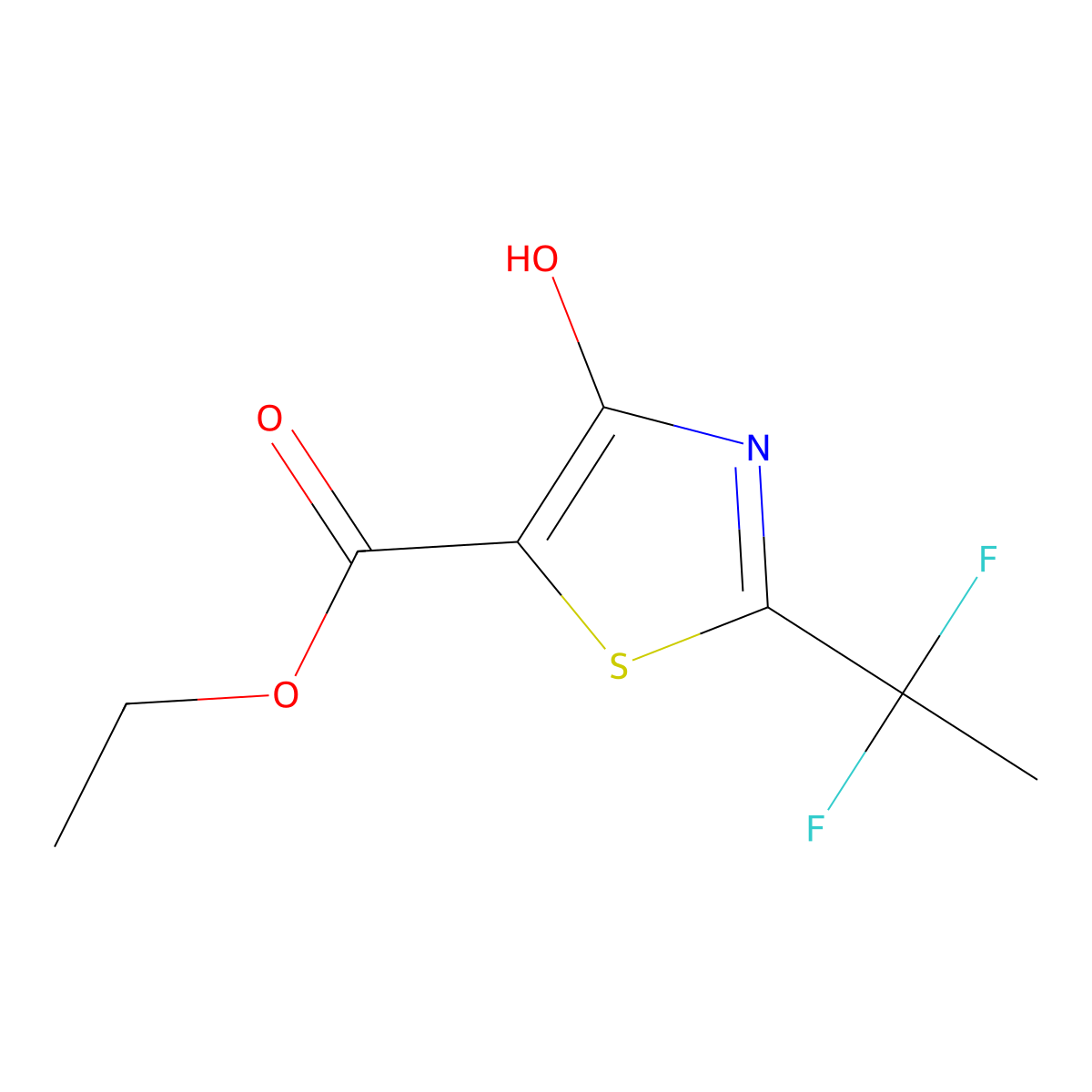 Ethyl 2-(1,1-difluoroethyl)-4-hydroxythiazole-5-carboxylate molecular structure, CAS 2924153-58-0