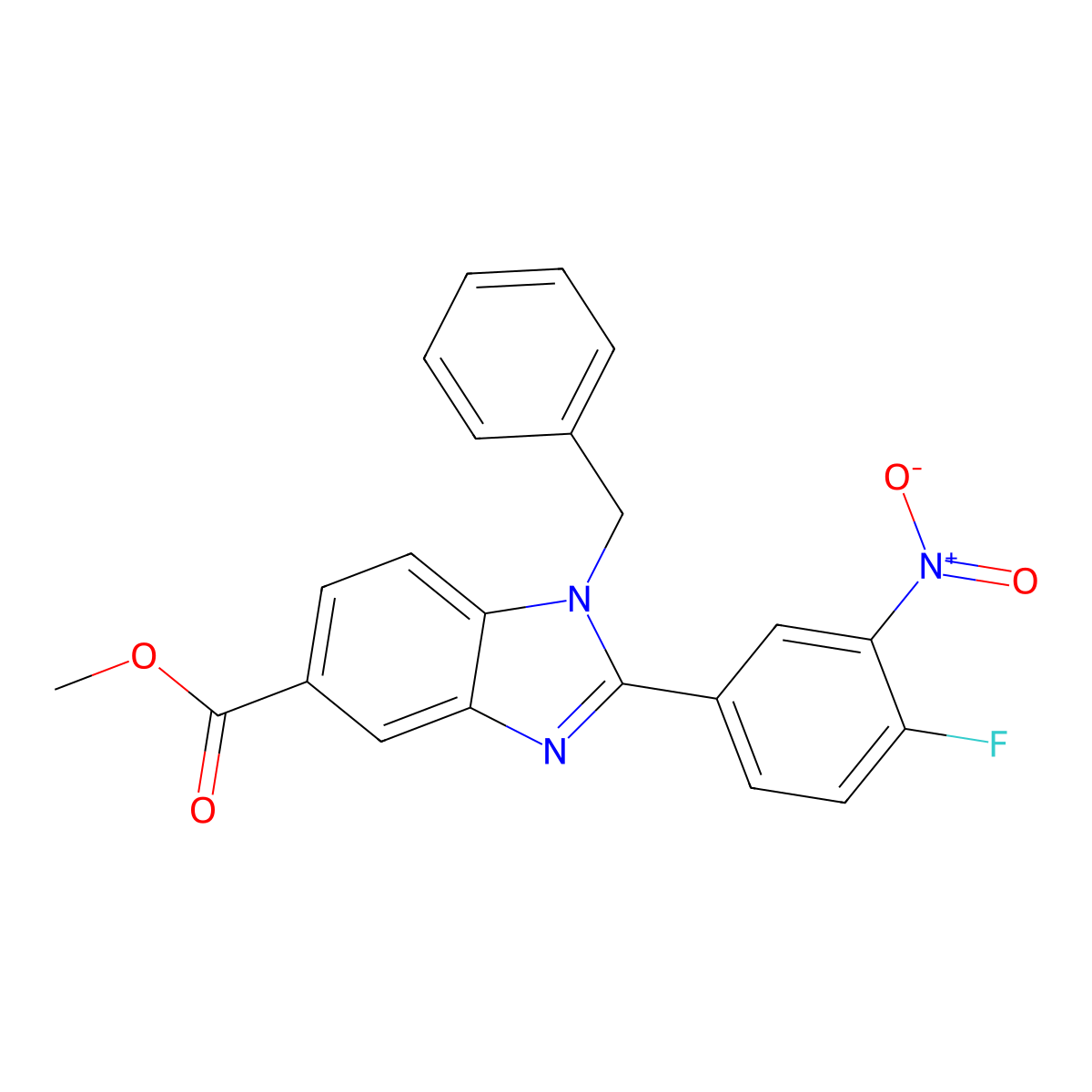 Methyl 1-benzyl-2-(4-fluoro-3-nitrophenyl)benzimidazole-5-carboxylate molecular structure, CAS 2924274-19-9