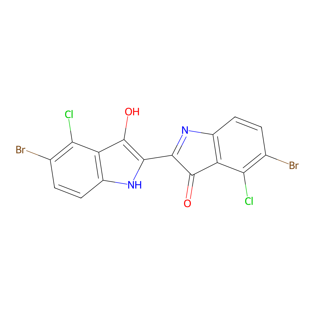 5-Bromo-2-(5-bromo-4-chloro-1,3-dihydro-3-oxo-2H-indol-2-ylidene)-4-chloro-1,2-dihydro-3H-indol-3-one molecular structure, CAS 29245-44-1