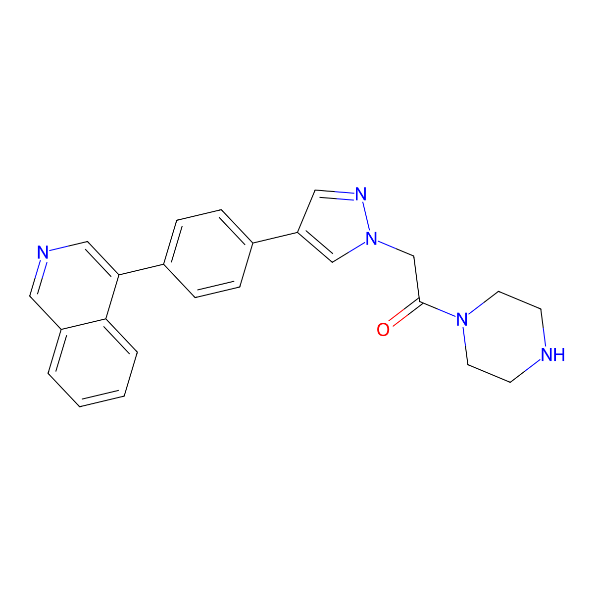 2-(4-(4-(Isoquinolin-4-yl)phenyl)-1H-pyrazol-1-yl)-1-(piperazin-1-yl)ethan-1-one molecular structure, CAS 2924557-38-8