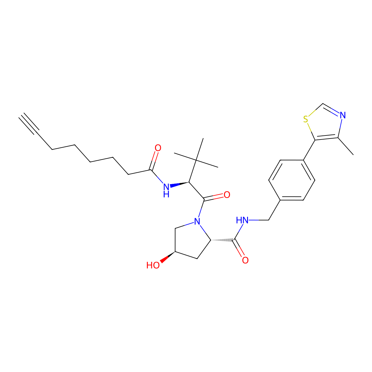 (2S,4R)-1-((S)-3,3-Dimethyl-2-(oct-7-ynamido)butanoyl)-4-hydroxy-N-(4-(4-methylthiazol-5-YL)benzyl)pyrrolidine-2-carboxamide molecular structure, CAS 2924760-07-4