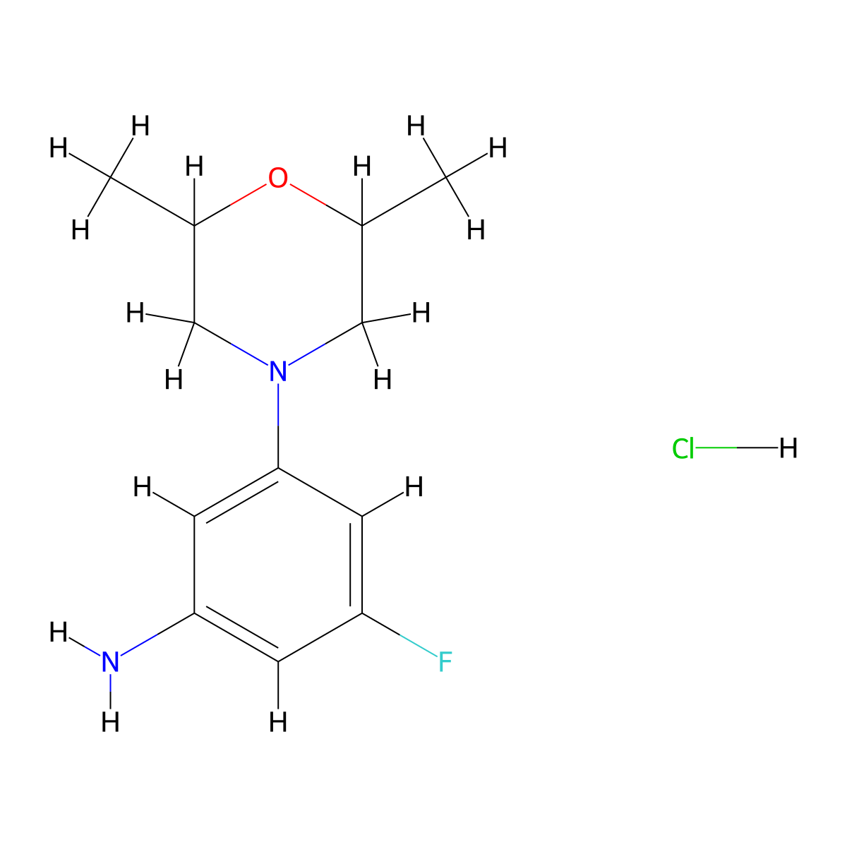 3-(2,6-Dimethylmorpholino)-5-fluoroaniline hydrochloride molecular structure, CAS 2924824-25-7